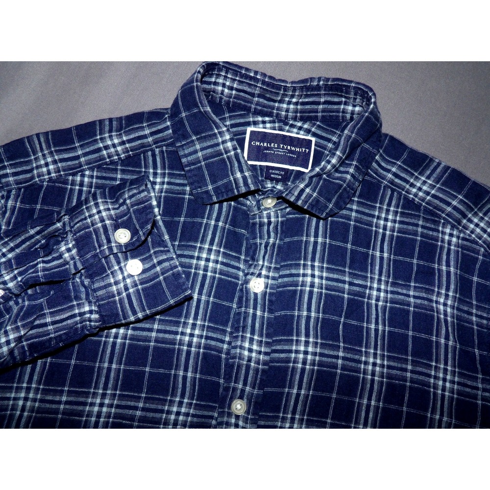 Charles Tyrwhitt Classic Fit 100% Linen Plaid Button Up Shirt Men's Medium